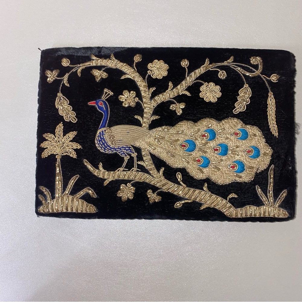 Vintage Asian black wallet peacock design